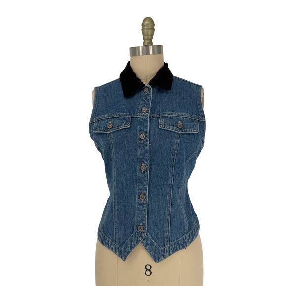Vintage 90s Bill Blass Jeans Velvet Collar Denim Vest Womens size Medium - Picture 3 of 12